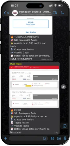 Alertas de passagem no grupo do WhatsApp